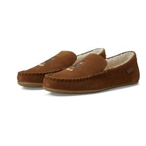 Polo Ralph Lauren Collins Bear Suede Memory Foam Moccasin Slippers BROWN